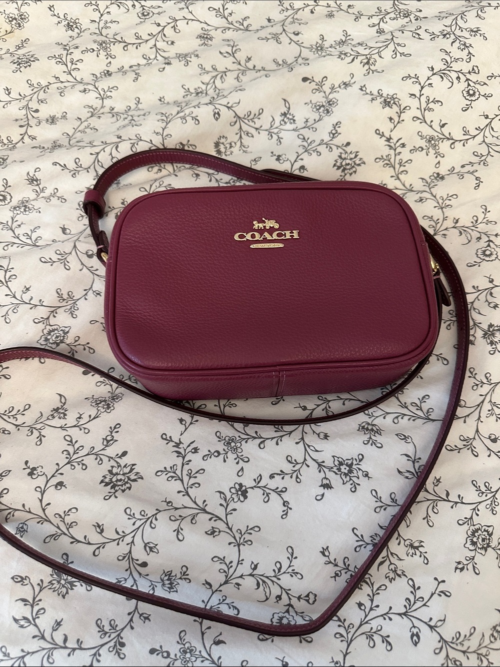 Coach Pebbled Leather Crossbody Bag in Berry Red